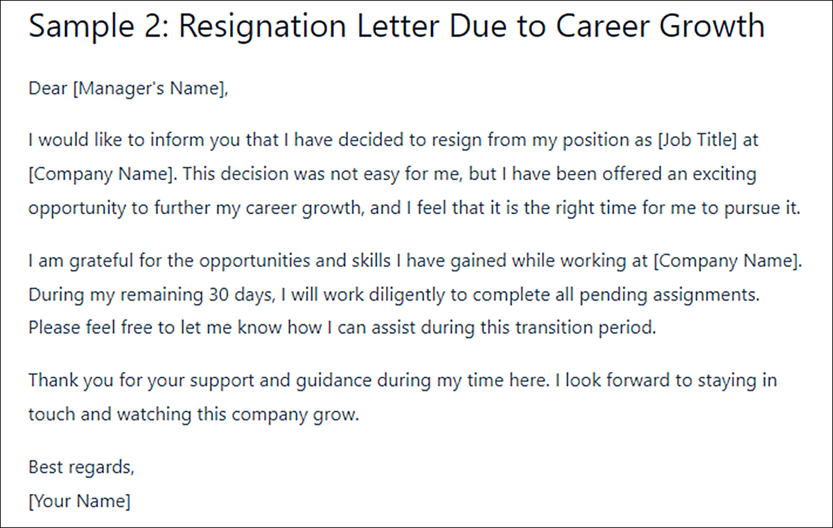 30 Day Notice Resignation Letter Template