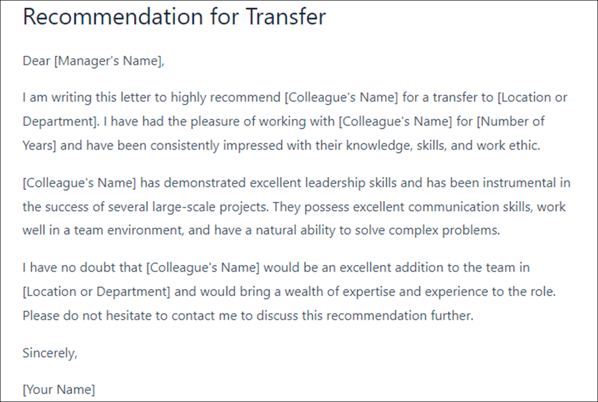 Colleague Letter of Recommendation Template