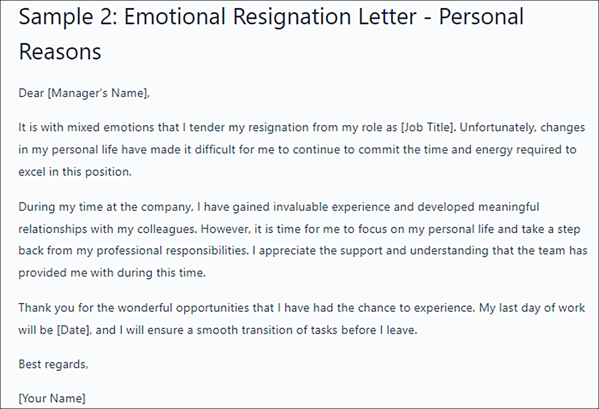 Emotional Resignation Letter Templates