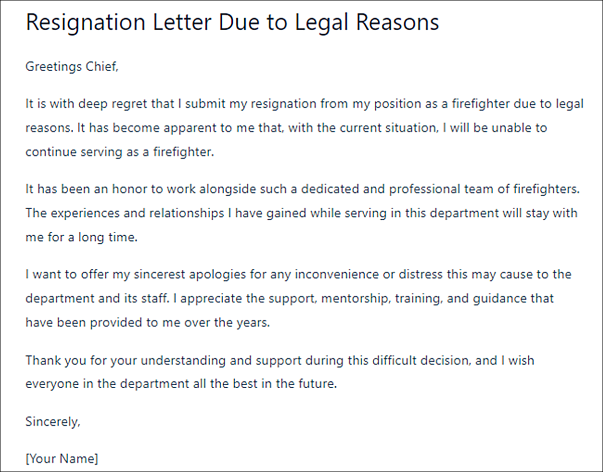 Firefighter Resignation Letter Template