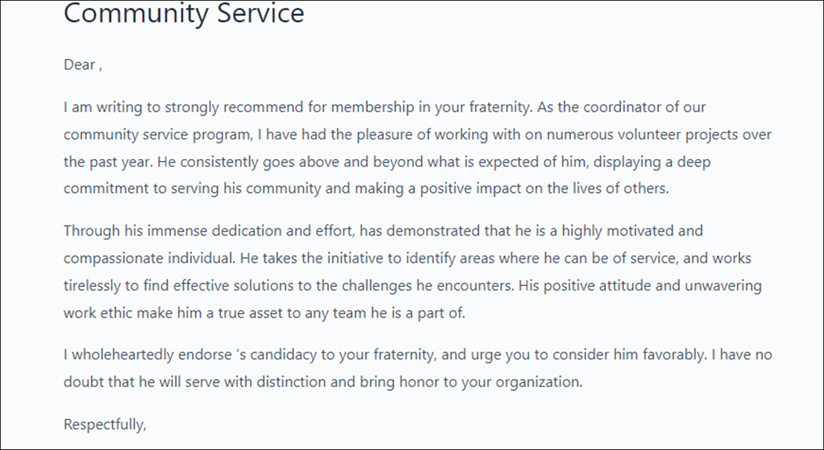 Fraternity Letter of Recommendation Templates