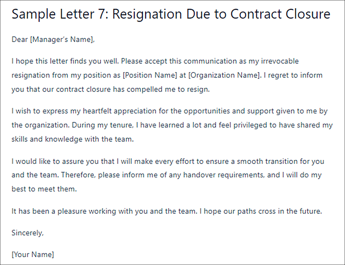 Irrevocable Resignation Letter Template