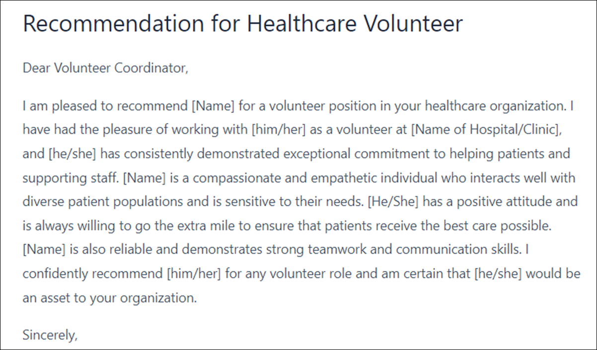 Letter of Recommendation Template for Healthcare Professionals