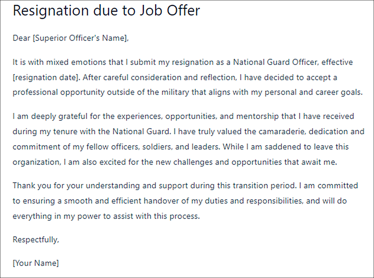 National Guard Officer Resignation Letter Template