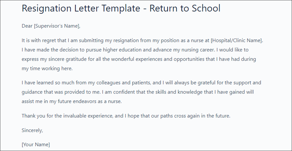 Nurse Resignation Letter Template
