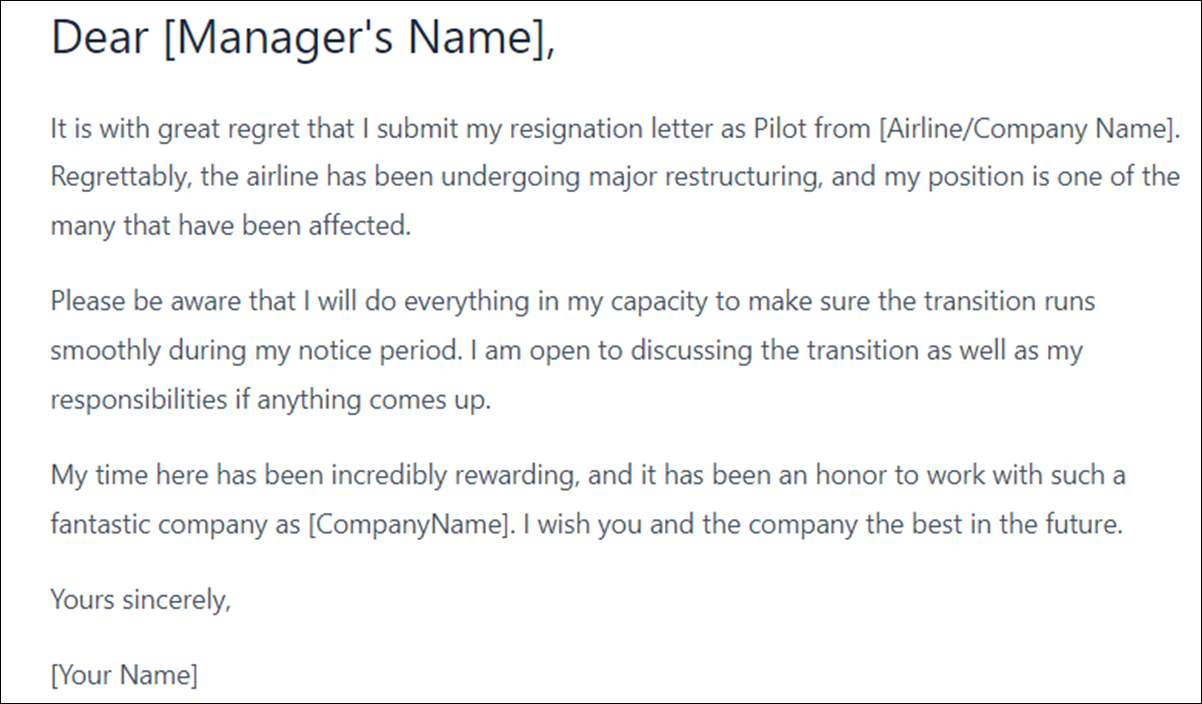 Pilot Resignation Letter Template