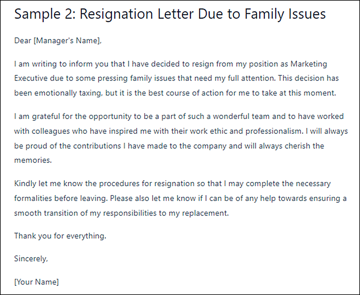 Resignation Letter Template Due to Personal Reasons