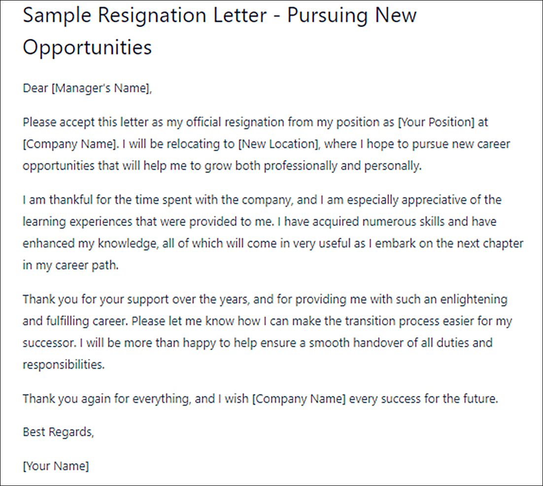Resignation Letter Template Due to Relocation