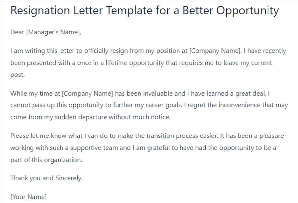 Resignation Letter Template Without Notice