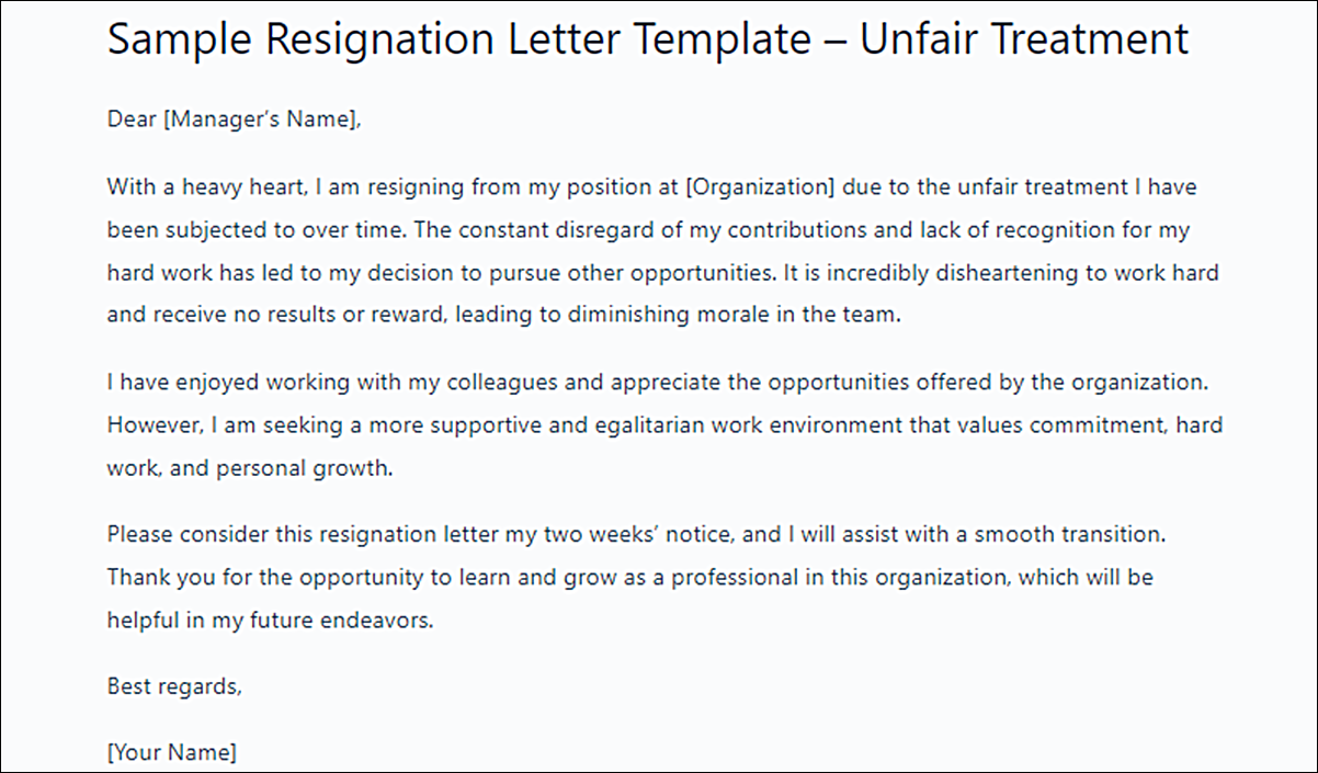 Resignation Letter Template for Bad Terms