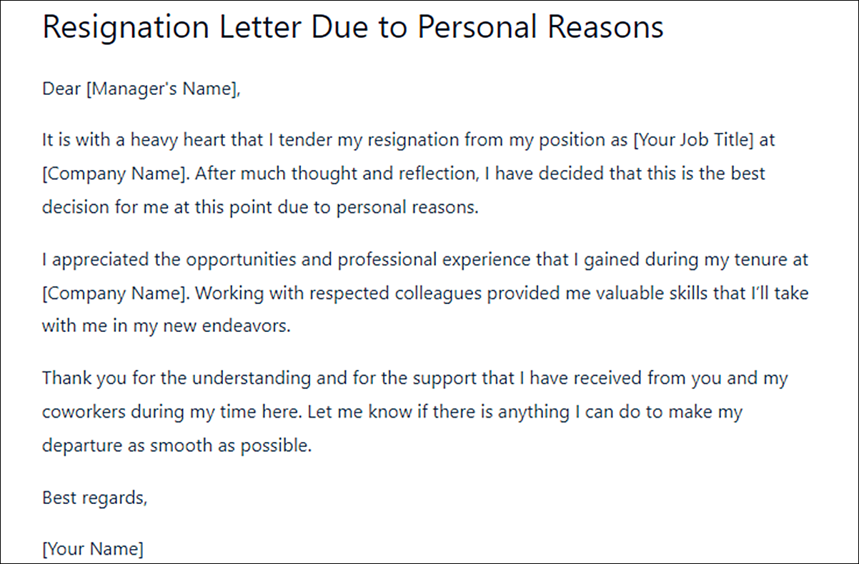 Resignation Letter Template with Reason