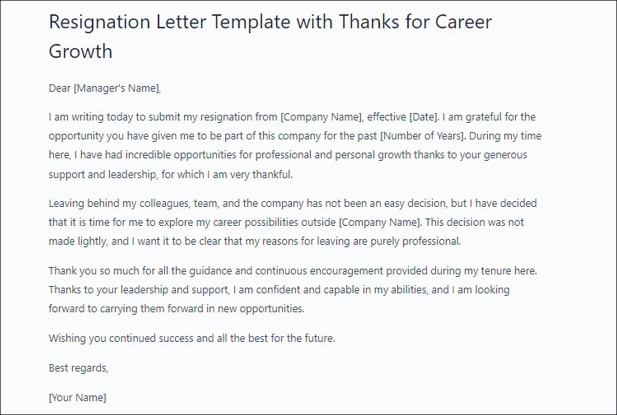 Resignation Letter Template with Thanks