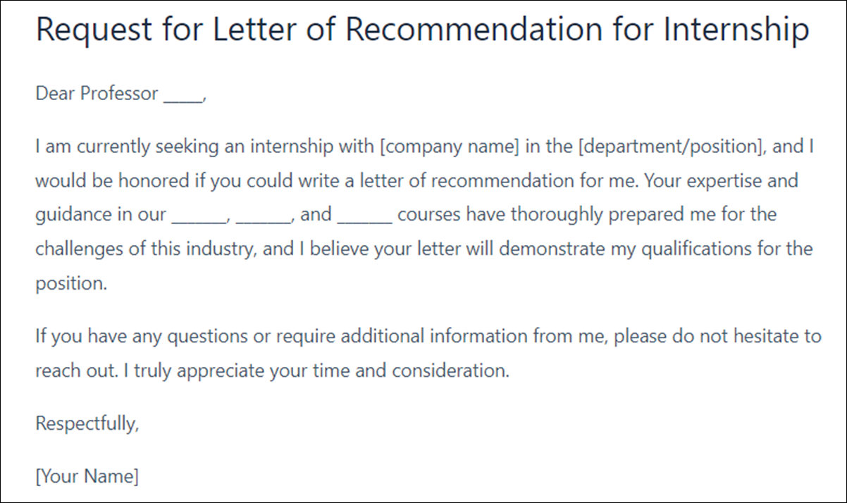 Asking a Professor for a Letter of Recommendation Template