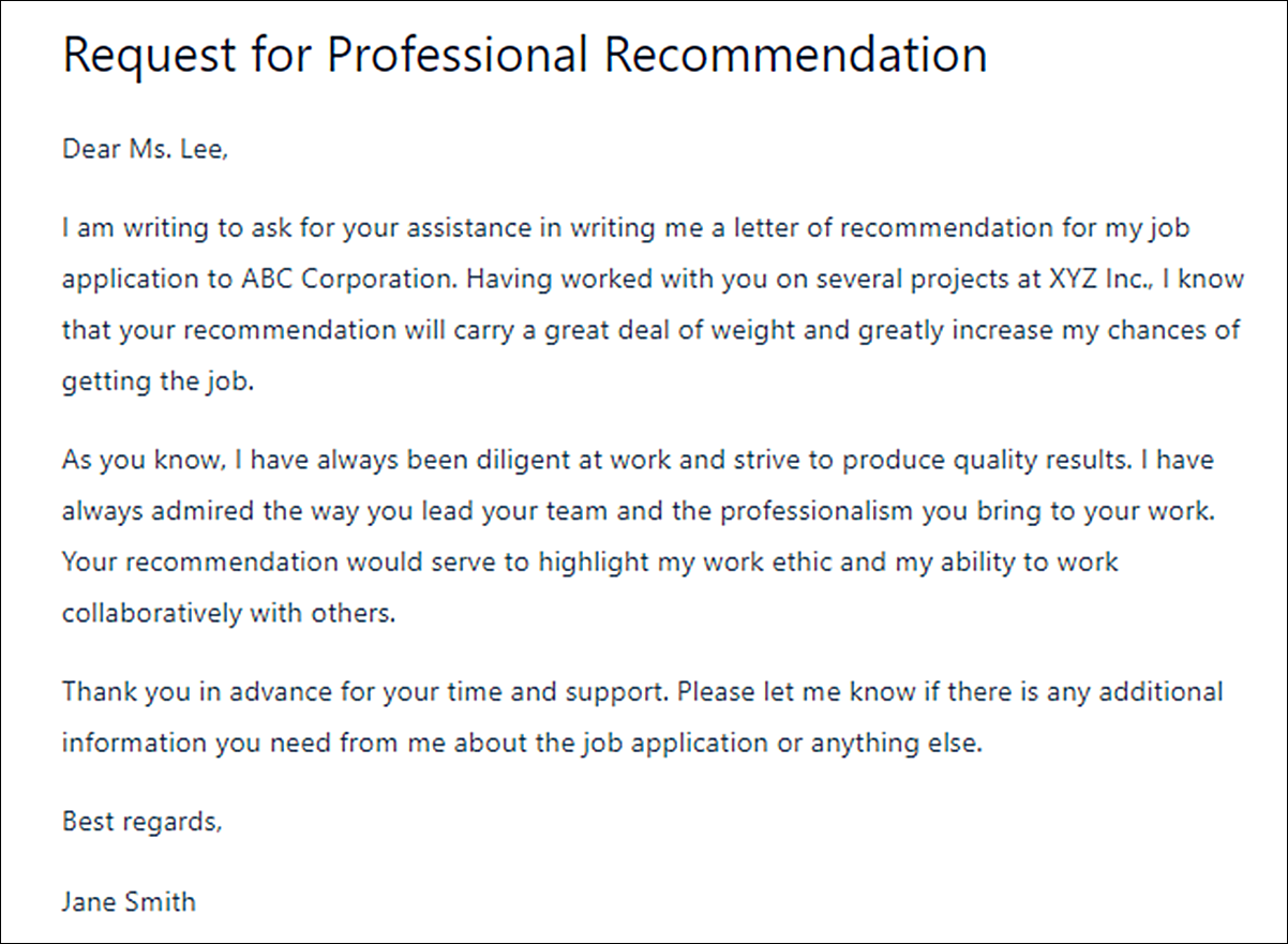 Asking for Letter of Recommendation Template