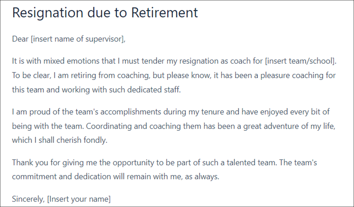 Coach Resignation Letter Template