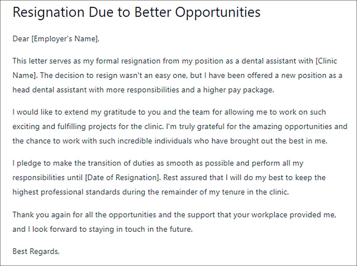 Dental Assistant Resignation Letter Template