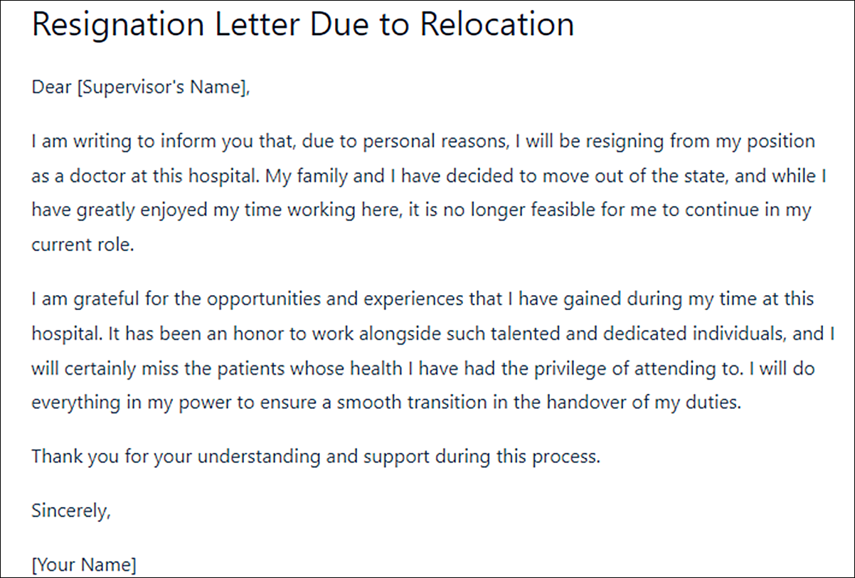 Doctor Resignation Letter Template