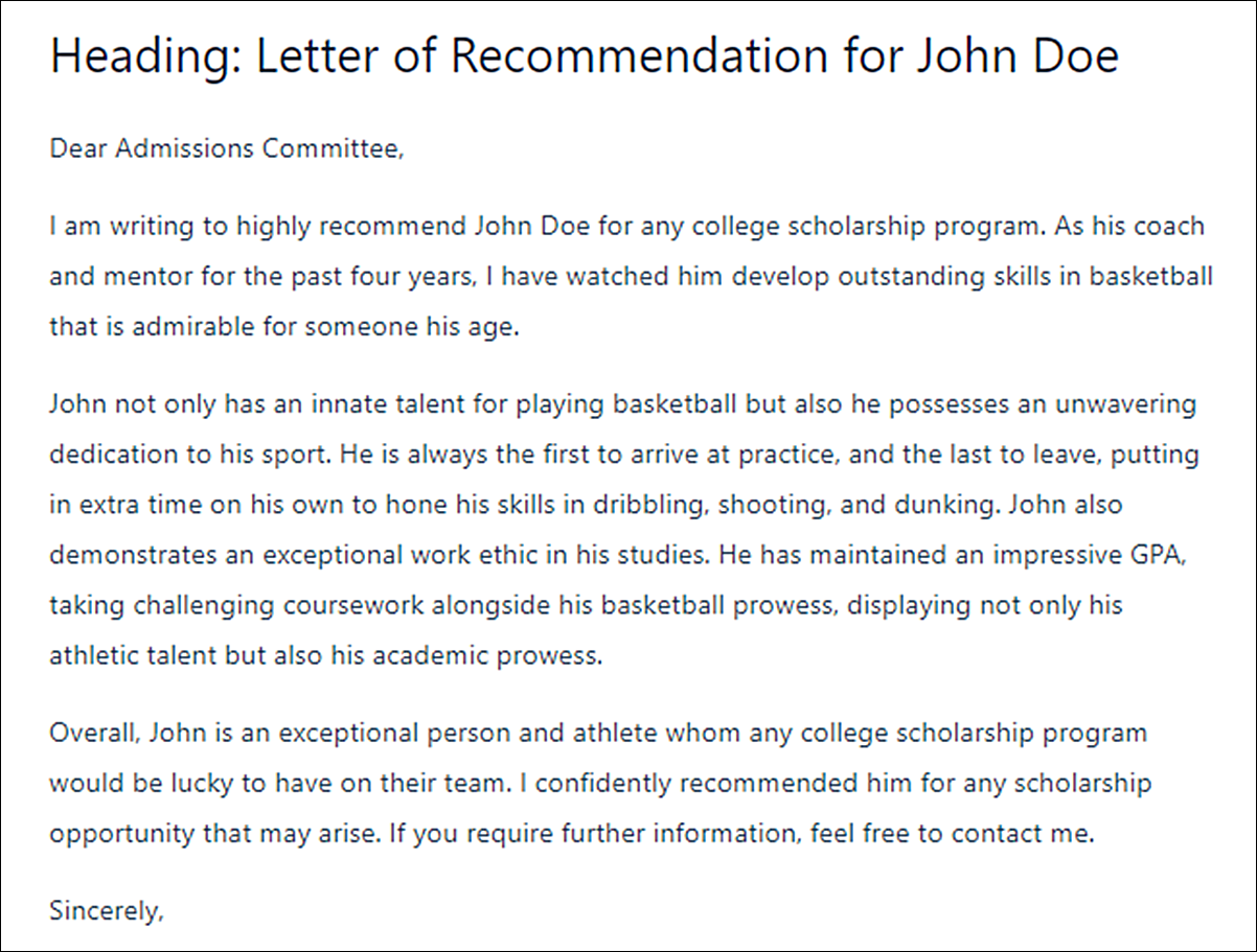 Get Your Student Noticed with Our Letter of Recommendation Template for Student from Coach