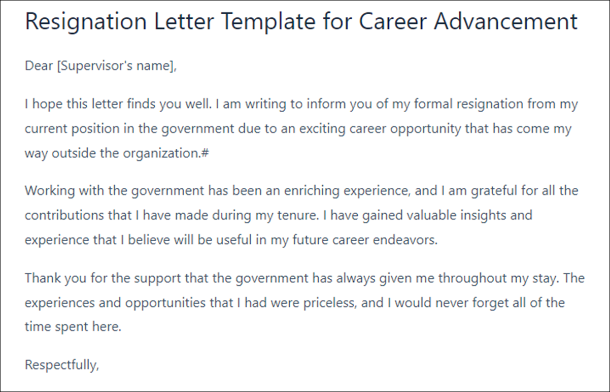 Government Resignation Letter Template