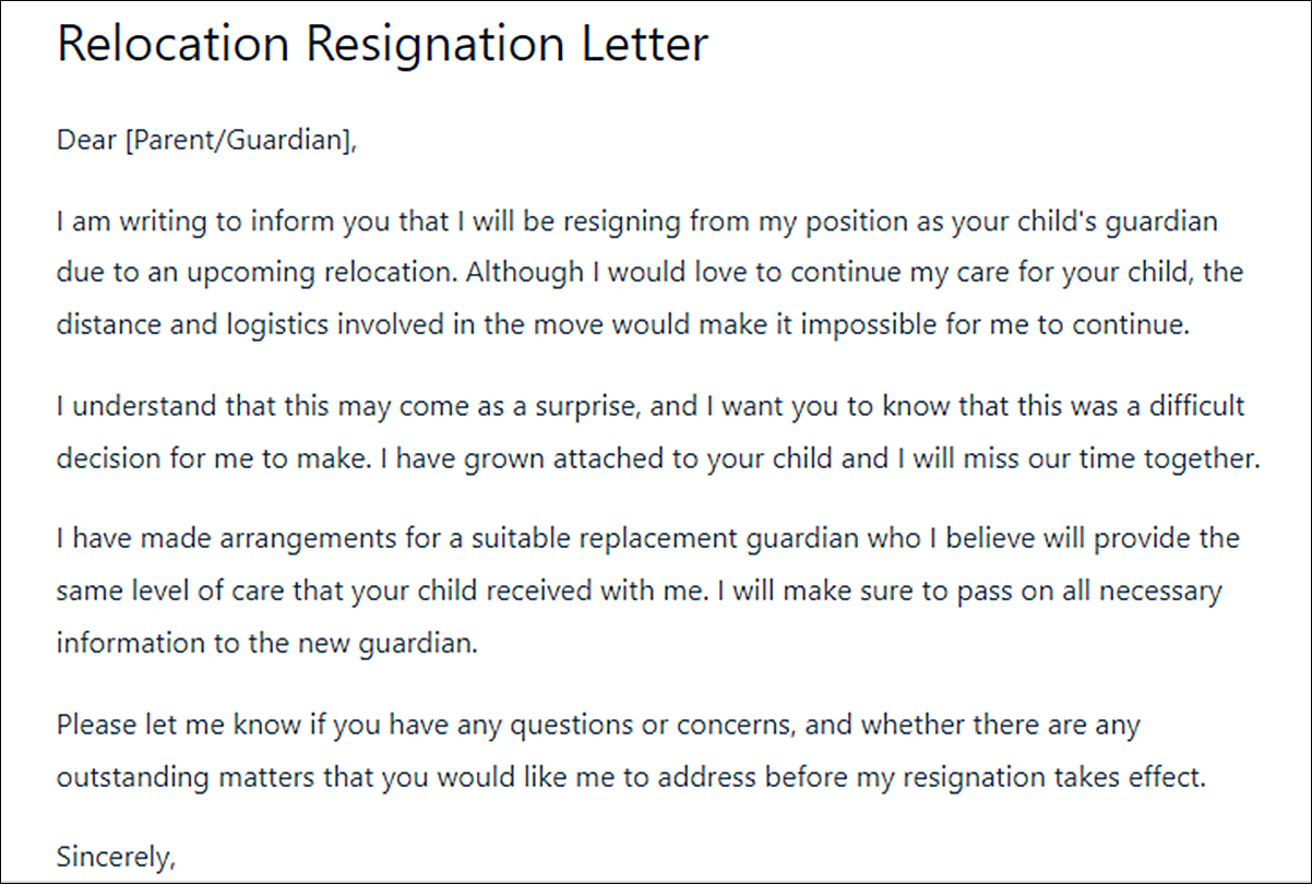 Guardian Resignation Letter Template