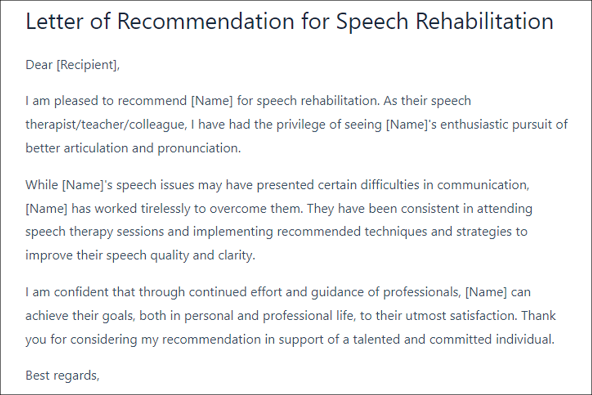 Letter of Recommendation Template for Rehabilitation
