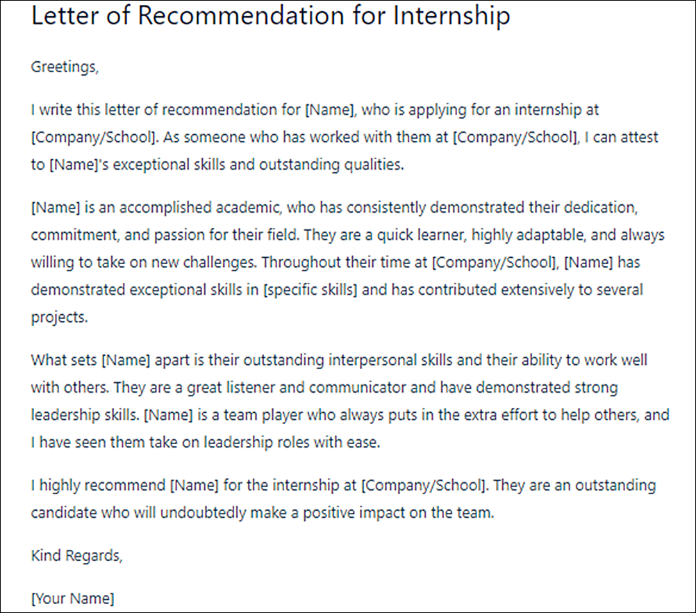 Letter of Recommendation Template from Employer