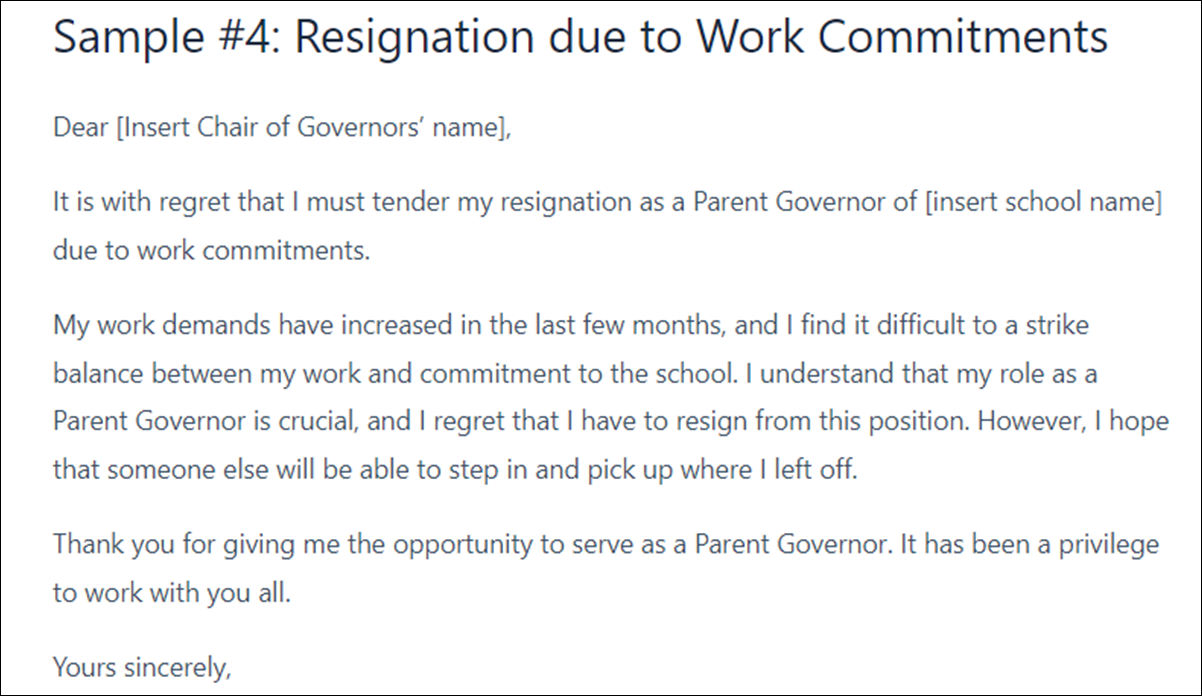 Parent Governor Resignation Letter Template