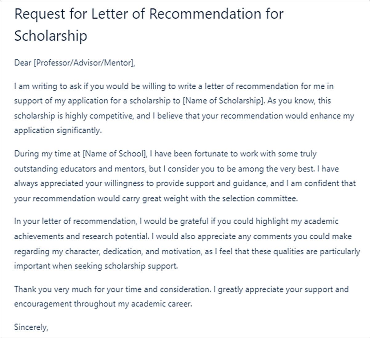 Request for Letter of Recommendation Template