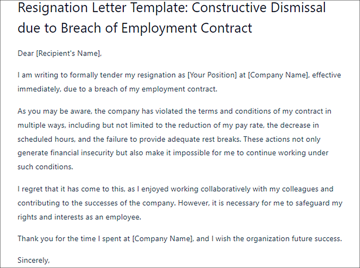 Resignation Letter Template for Constructive Dismissal How to Effectively Resign and Protect Your Rights