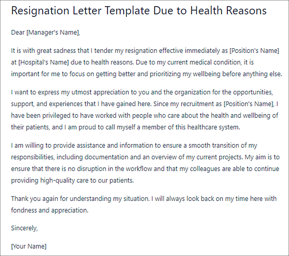 Resignation Letter Template for Doctors