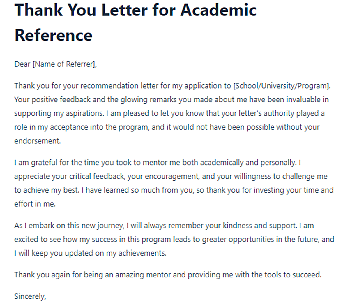 Thank You Letter for Letter of Recommendation Template