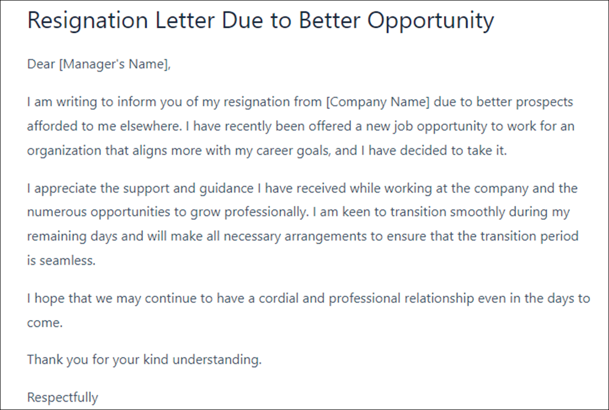 A Brief Resignation Letter Template