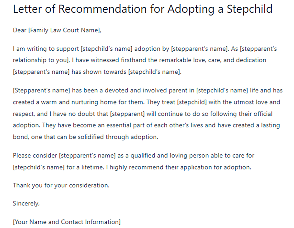 Adoption Letter of Recommendation Template