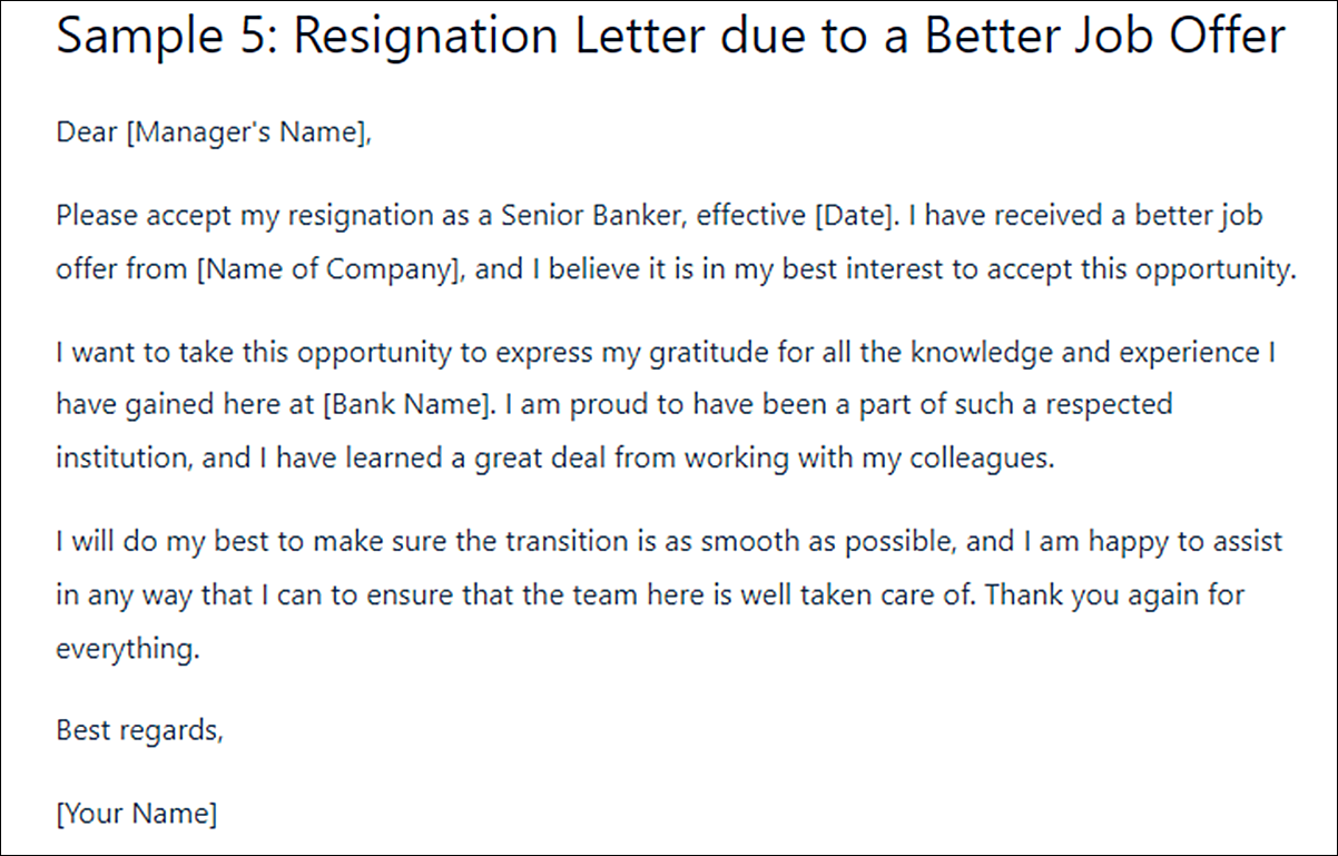 Banker Resignation Letter Template
