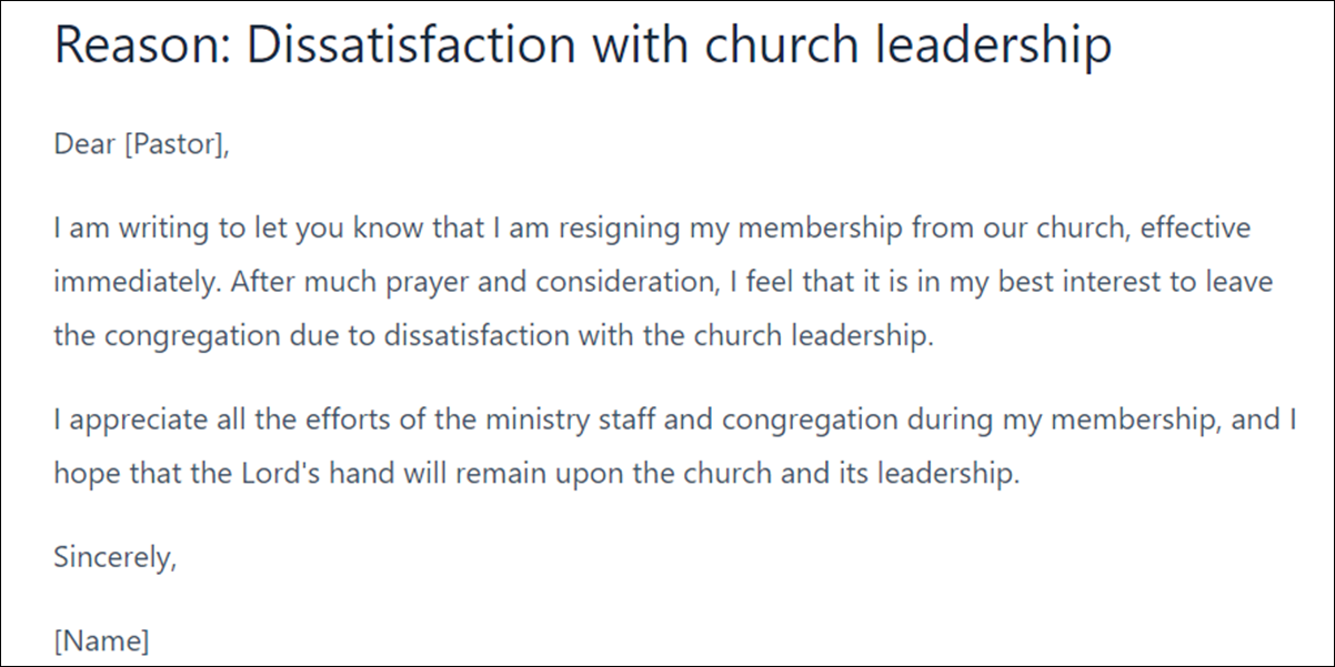 Church Membership Resignation Letter Template