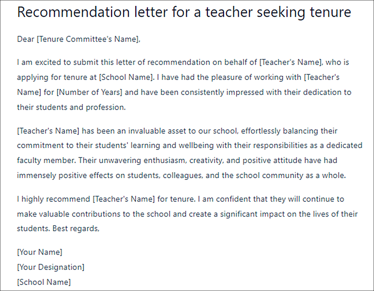 Easy-to-Use Letter of Recommendation Template for a Teacher