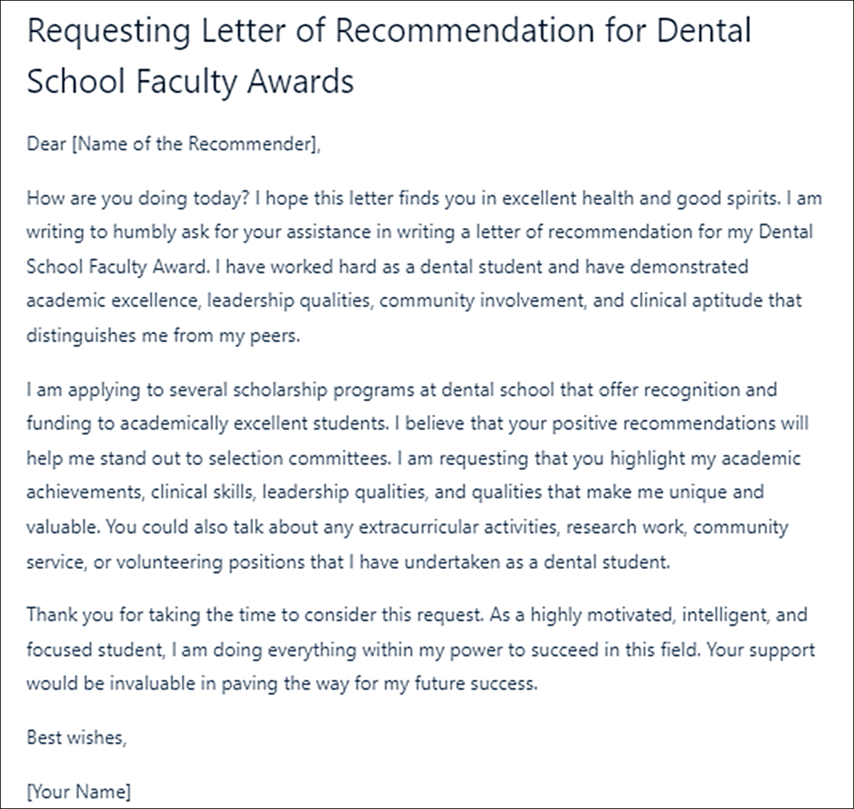 How to Request a Letter of Recommendation Template for Dental School