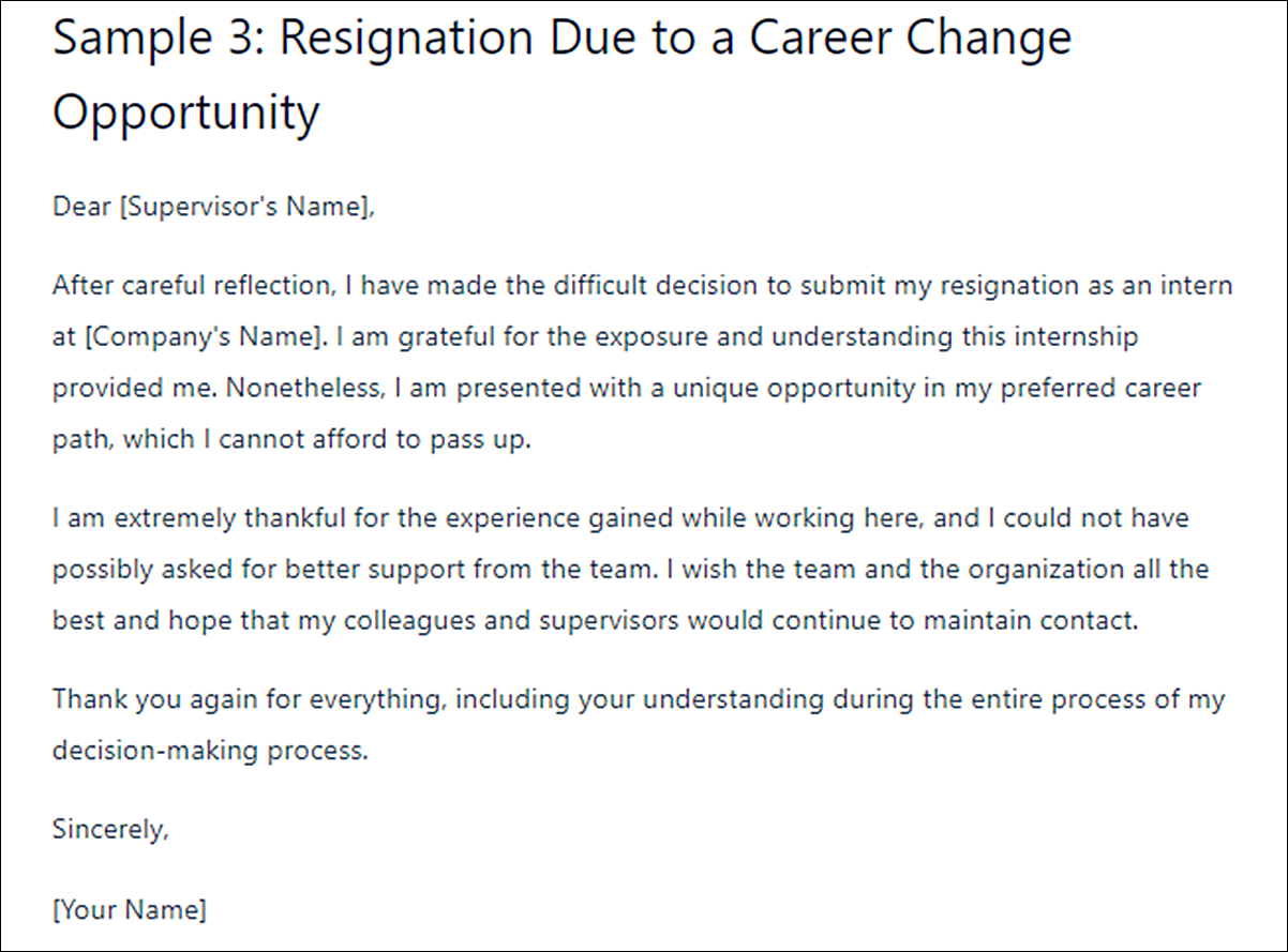 Intern Resignation Letter Template