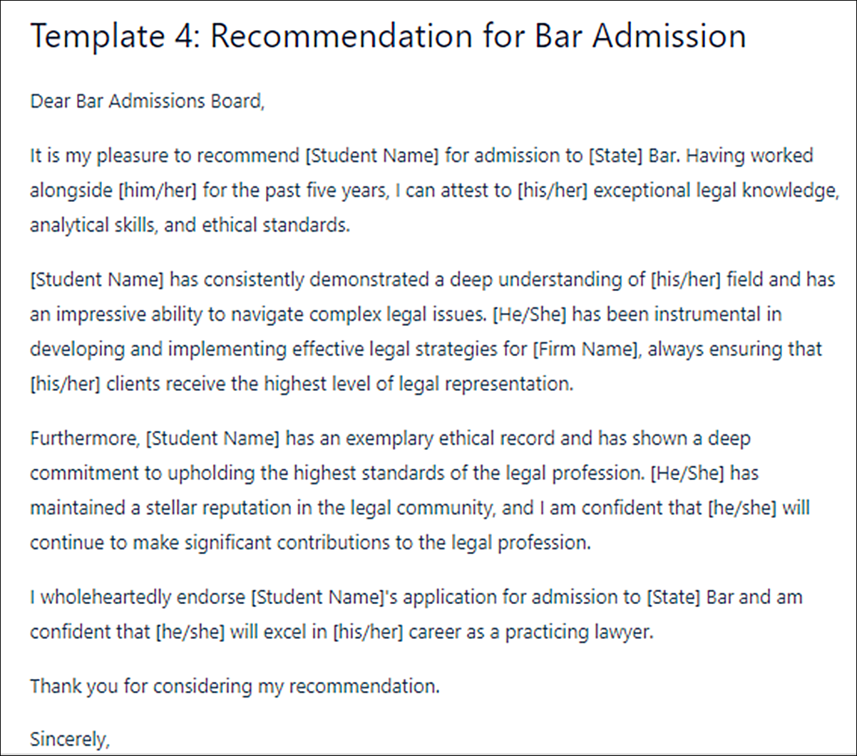 Law School Letter of Recommendation Template