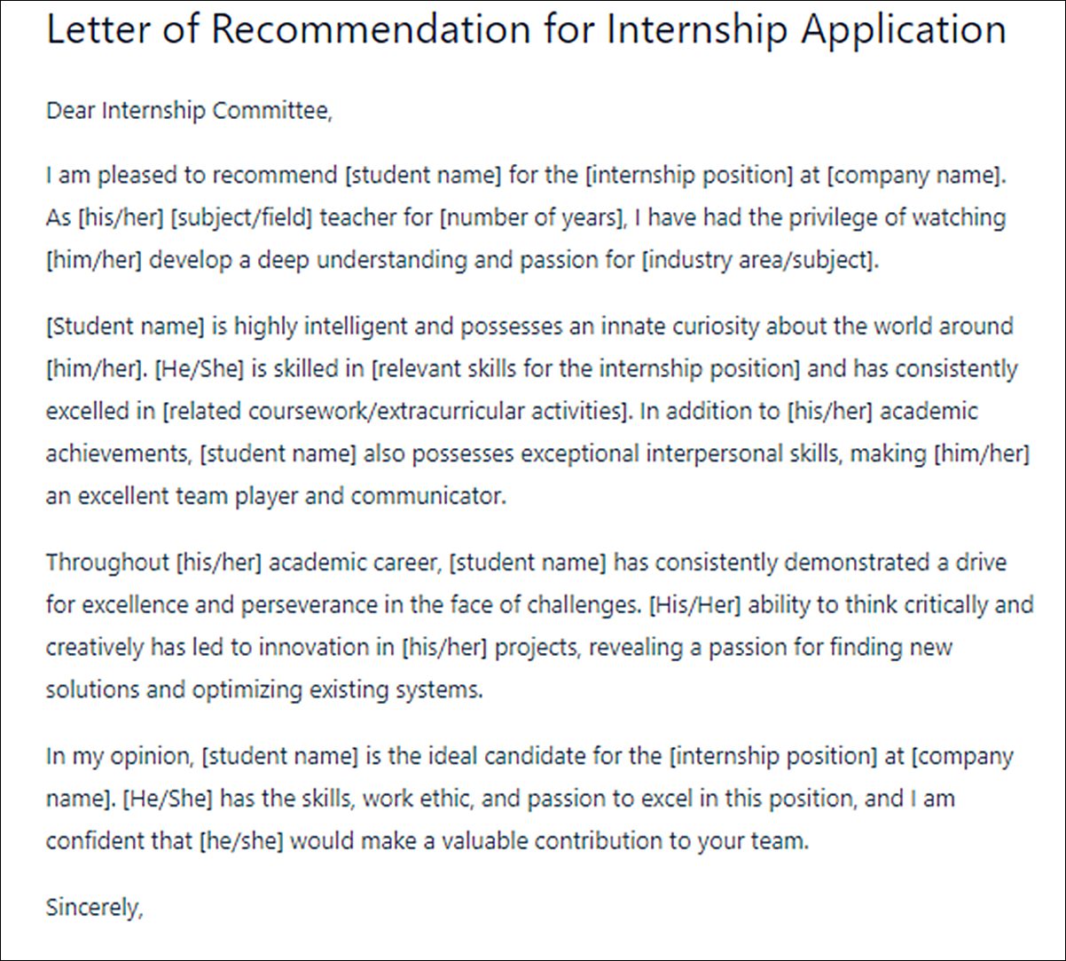 etter of Recommendation Template for School