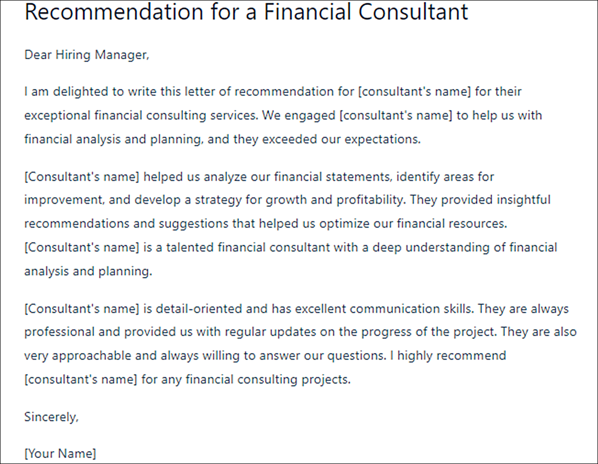 Letter of Recommendation Templates for Consultants