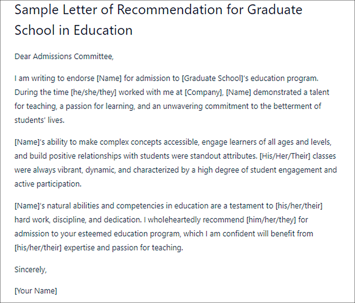 Letter of Recommendation Templates for Graduate School from Coworker