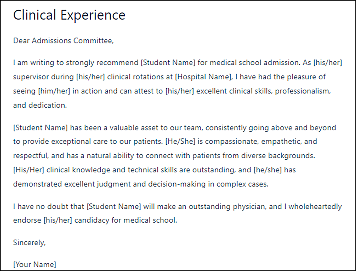 Letter of Recommendation Templates for Medical Students