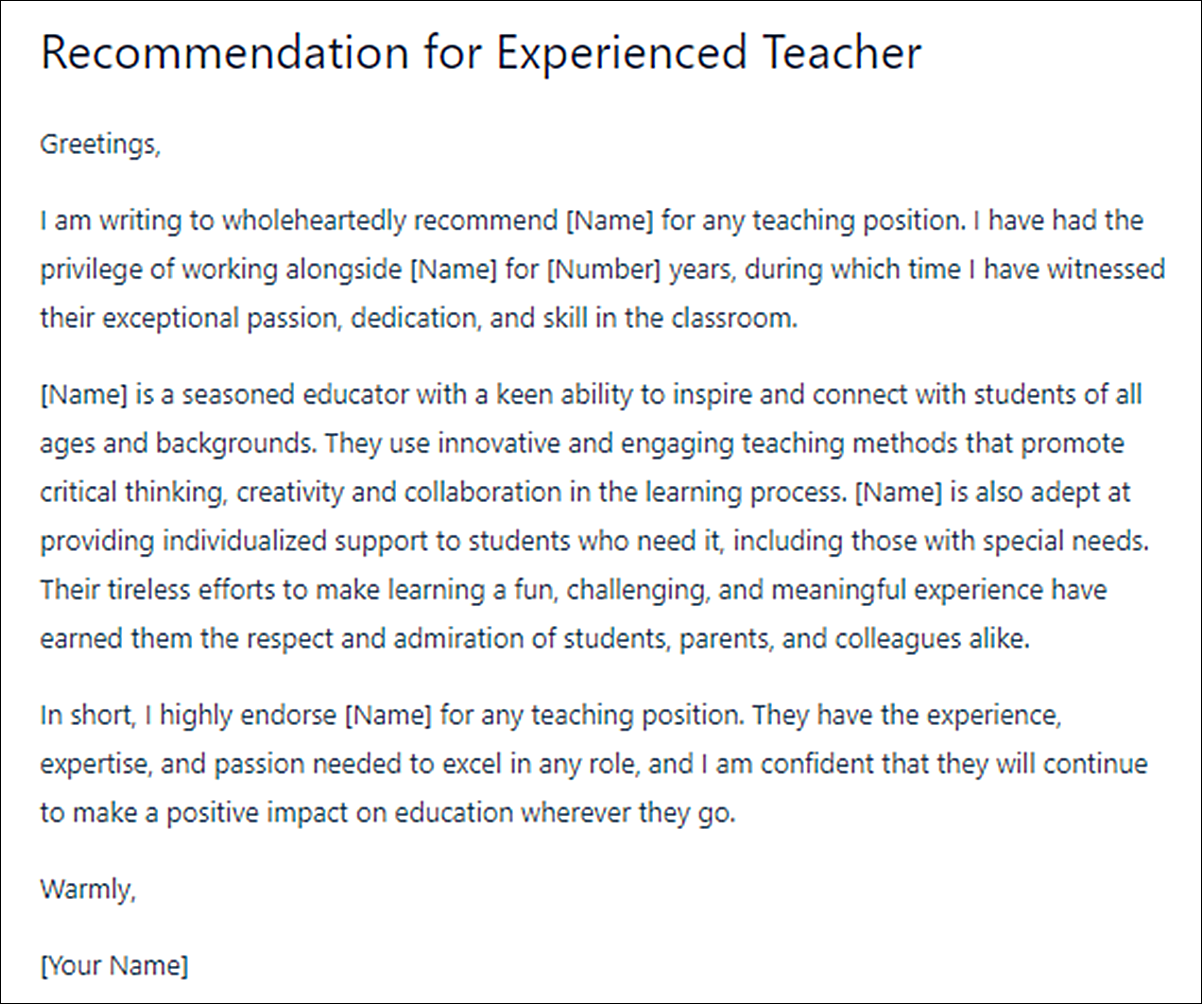 Letter of Recommendation Templates for Teaching Jobs