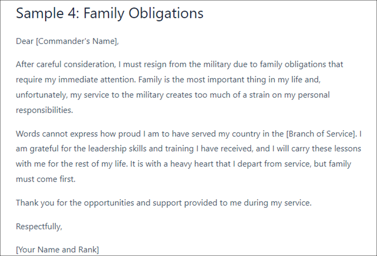 Military Resignation Letter Template