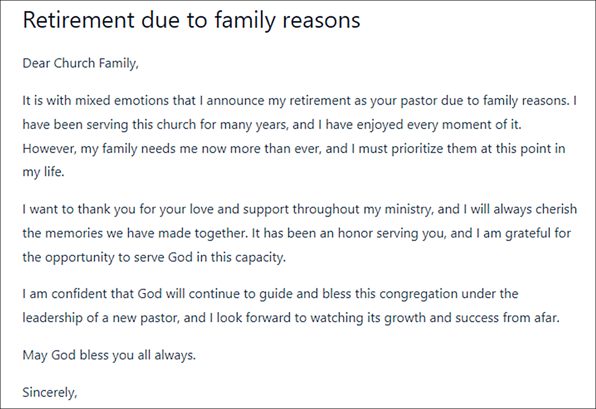 Pastor Retirement Resignation Letter Template 01