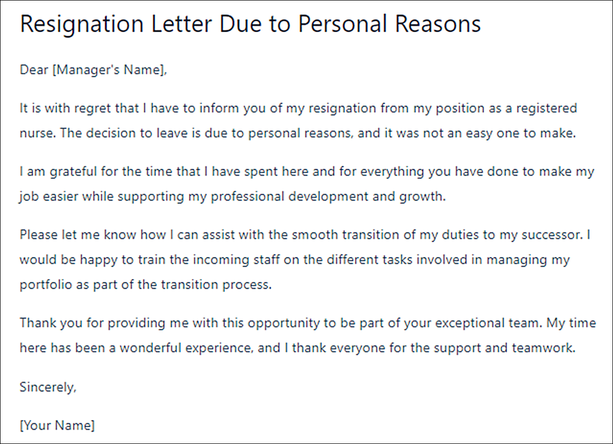 Registered Nurse Resignation Letter Template