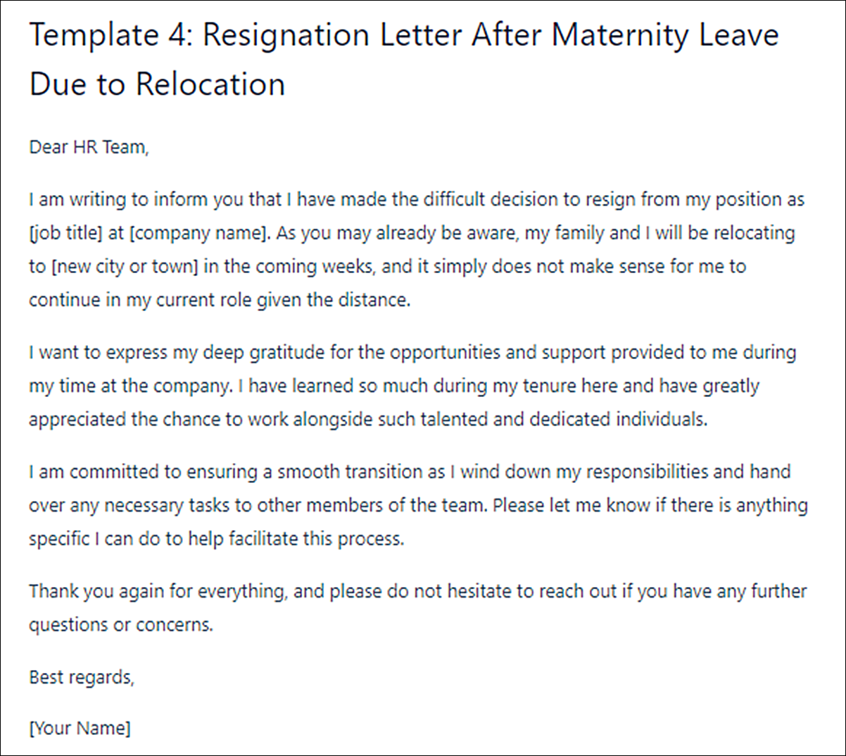 Resignation Letter Template After Maternity Leave