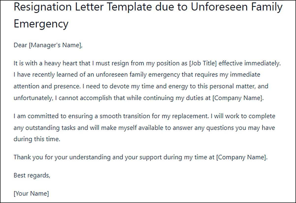 Resignation Letter Template for Emergency Situations