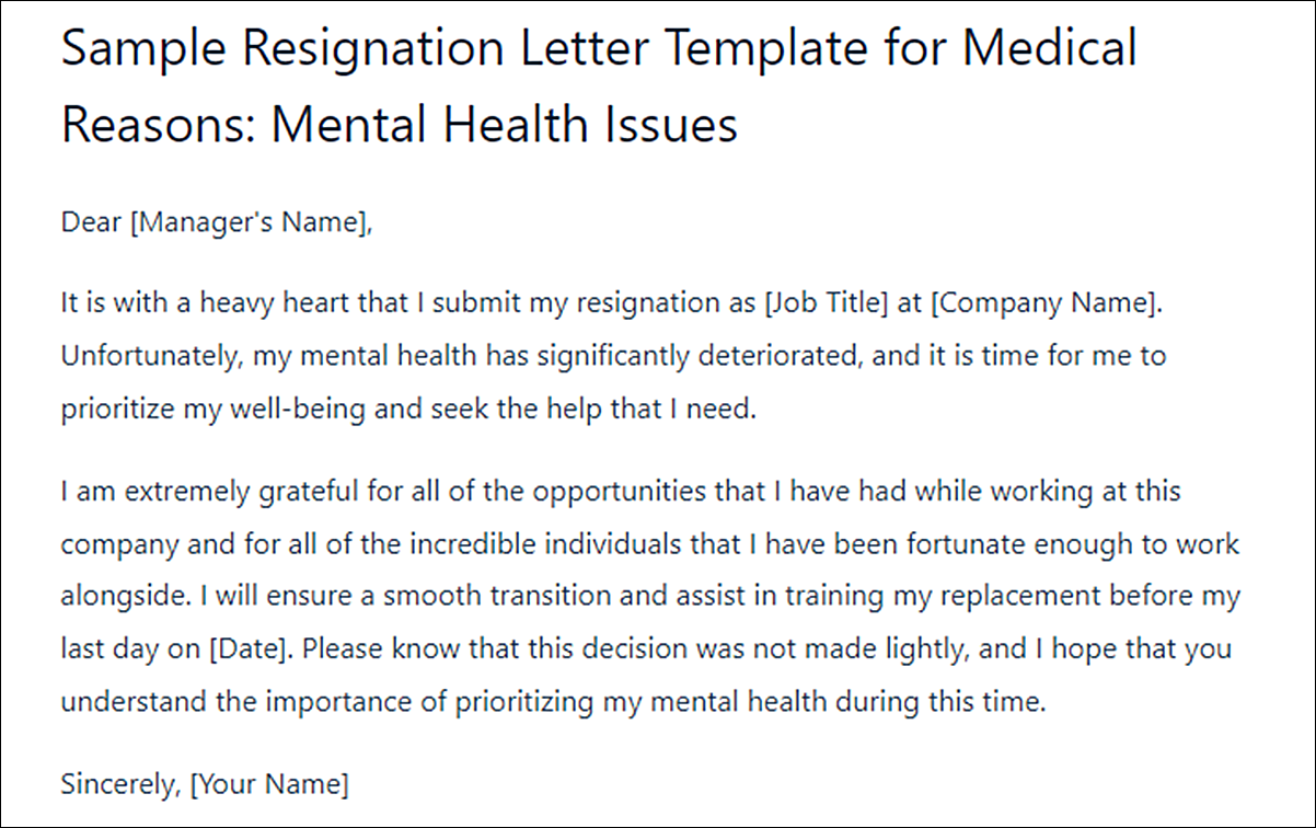 Resignation Letter Template for Medical Reasons